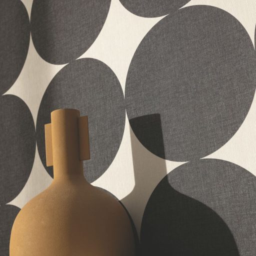 A WOW effektus garantált! XXL méretű körök merész retro mintája törtfehér és sötétszürke/antracit tónus tapéta