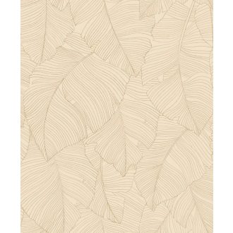   Trópusi elegancia és letisztultság - Banánlevelek organikus kompozíciója krém és szépia bézs tónus tapéta