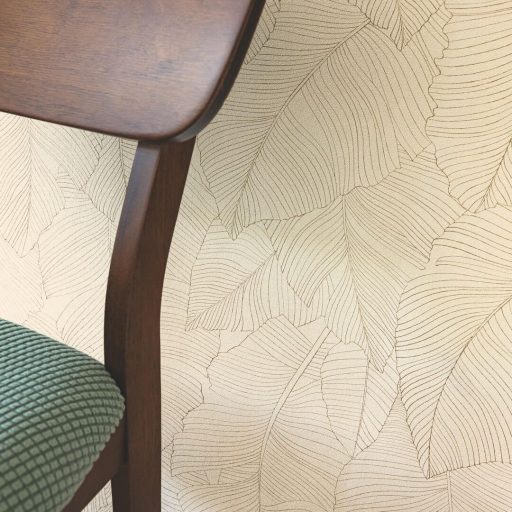 Trópusi elegancia és letisztultság - Banánlevelek organikus kompozíciója krém és szépia bézs tónus tapéta