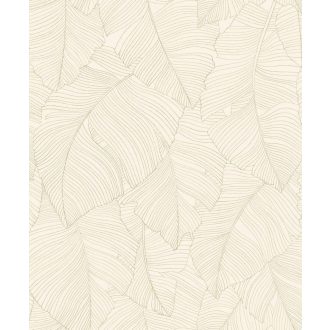   Trópusi elegancia és letisztultság - Banánlevelek organikus kompozíciója fehér/vajszín és mandulazöld tónus tapéta