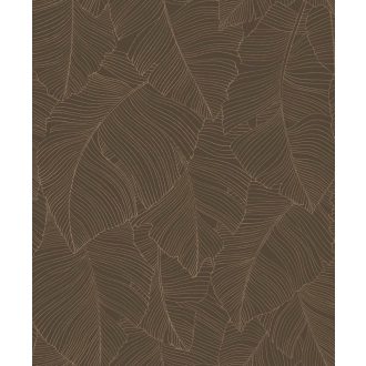   Trópusi elegancia és letisztultság - Banánlevelek organikus kompozíciója sötét gesztenyebarna és roségold/bronz tónus tapéta