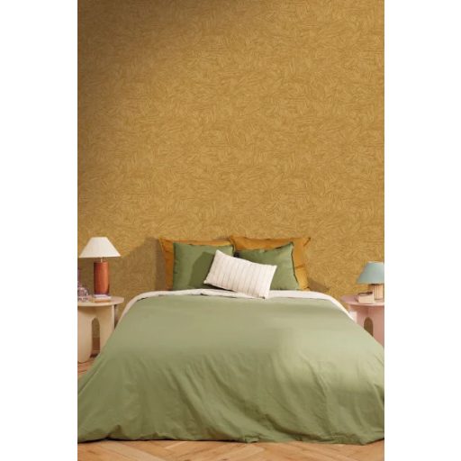 Íves vonalakkal rajzolt absztarkt minimalista levélminta krém aranyba hajló karamell okker és széna bézs tónus tapéta