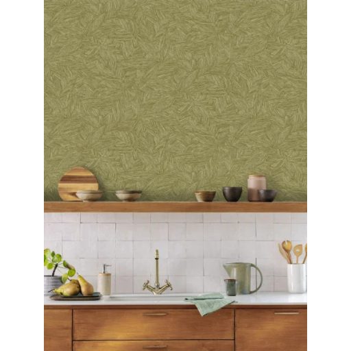 Íves vonalakkal rajzolt absztarkt minimalista levélminta moha-olív-khaki-fűszeres lime zöld tónus tapéta