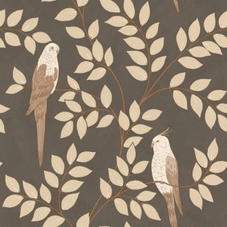  A trópusi képeskönyv legszebb lapja! Leveles ágak papagájokkal szépia barna bézs barna és bézs/világosbarna tónus tapéta
