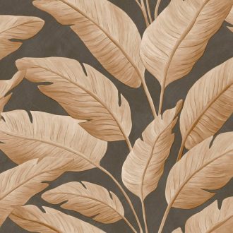  Festett hatású botanikailag hiteles banánlevelek XXL mintája szépiabarna bézs és meleg barna tónus tapéta