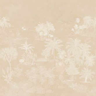   Kézzel vésett megjelenésú trópusi pálmaliget motívum "L" méret halvány homokszín és bézs tónus falpanel