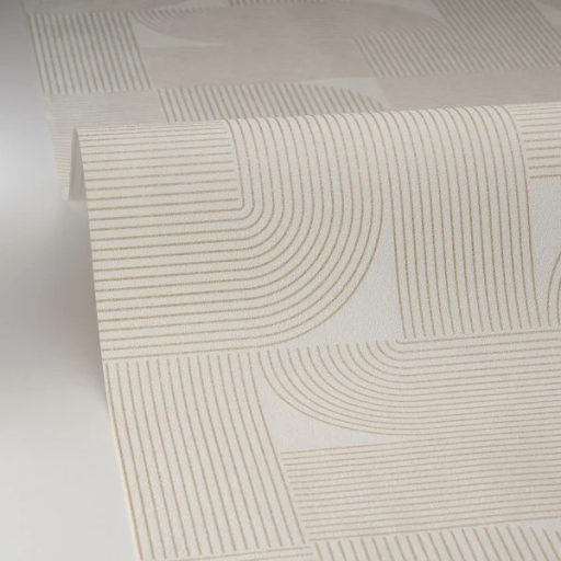 Letisztult elegáns és sugárzó Art deco inspirációjú geometriai minta fehér és arany tónus fémes mintarajzolat tapéta