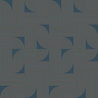   Letisztult elegáns és sugárzó Art deco inspirációjú geometriai minta kék/zöldeskék és rézszín tónus fémes mintarajzolat tapéta