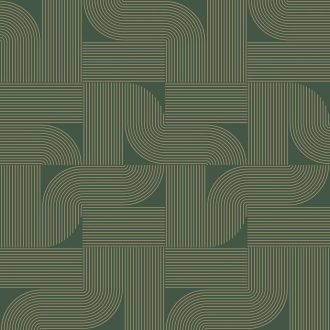   Letisztult elegáns és sugárzó Art deco inspirációjú geometriai minta sötétzöld és arany/bézsarany tónus fémes mintarajzolat tapéta
