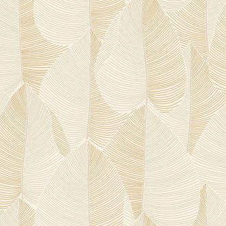   Természetes és elegáns stilizált grafikus levélmintázat krémszín bézs világosbarna és arany tónus fémes mintarészletek tapéta