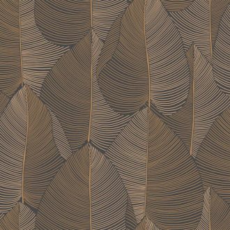   Természetes és elegáns stilizált grafikus levélmintázat sötét szürkésbarna/antracit arany/bronz tónus fémes mintarészletek tapéta