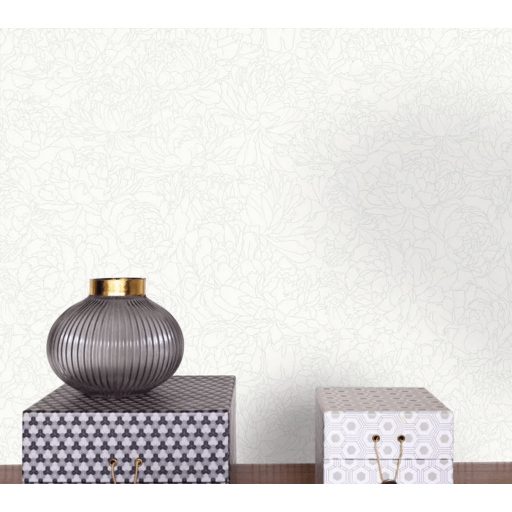 Virágálom Part. 2 - a fagyos télben is virágzó romantika íriszfehér és fémes bézsarany tónus fémes mintafény tapéta