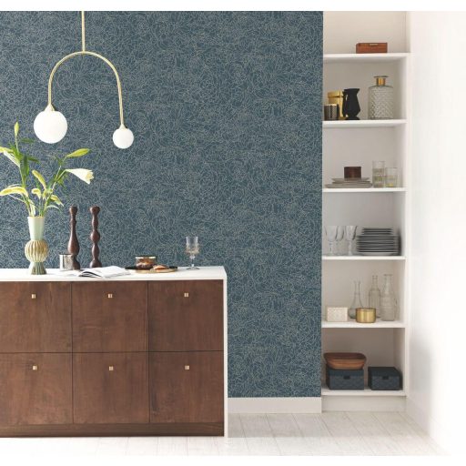 Virágálom Part. 2 - a fagyos télben is virágzó romantika mélykék és arany tónus fémes mintafény tapéta