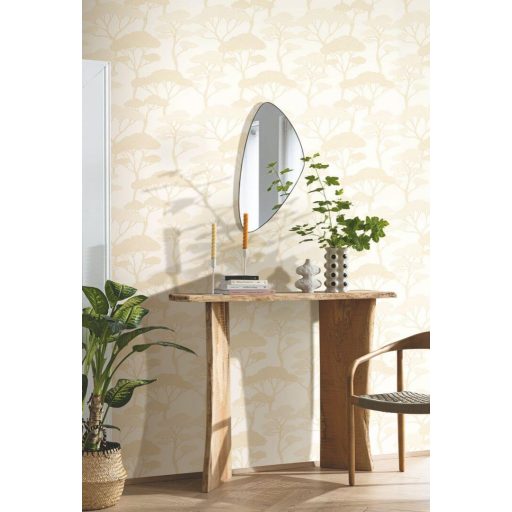 Békés álom! Séta egy Fantasy erdőben grafikus design íriszfehér és arany tónus fémes mintarajzolat tapéta