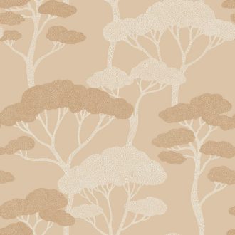   Békés álom! Séta egy Fantasy erdőben grafikus design bézs krémfehér és aranybarna tónus fémes mintarajzolat tapéta