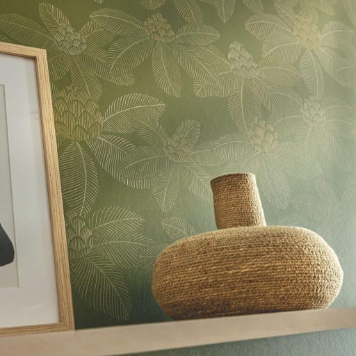 Zen filozófia a falon! Lótuszvirág motívum mohazöld és arany tónus tapéta