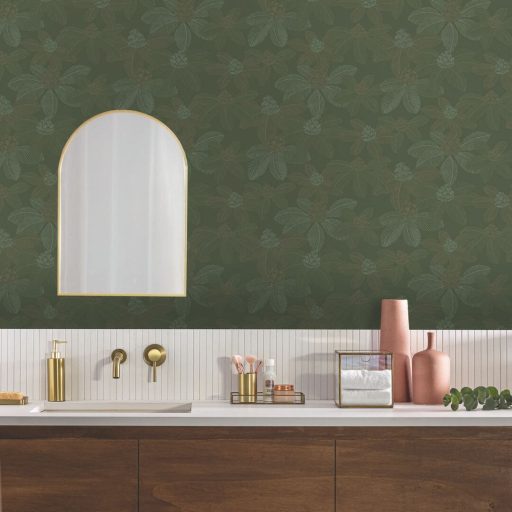 Zen filozófia a falon! Lótuszvirág motívum angolzöld ezüstös-zöld és arany tónus tapéta