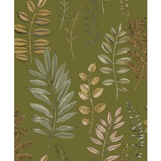   Herbárium ihlette vizuális virágos költemény mohazöld krémes bézs halvány rózsaszín és pasztell menta tónus tapéta