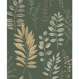   Herbárium ihlette vizuális virágos költemény angolzöld világoszöld bézs és fekete tónus tapéta