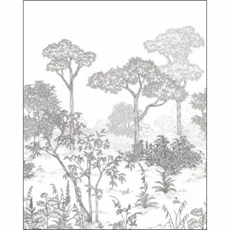   Titokzatos botanikus kert panoráma monokróm ábrázolásban "S" méret fehér szürke és fekete tónus falpanel