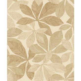   Finoman erezetes növényi motívum fa hatású texturált háttéren krém világosbézs világosbarna és homokszín tónus tapéta