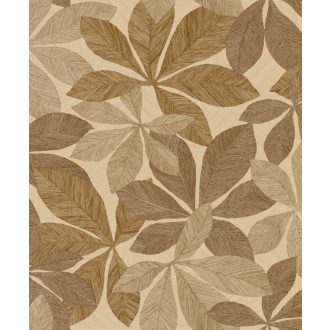   Finoman erezetes növényi motívum fa hatású texturált háttéren bézs barna és homokszín tónus tapéta