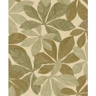   Finom erezetű növényi motívum fa hatású texturált háttéren bézs olív és mohazöld tónus tapéta