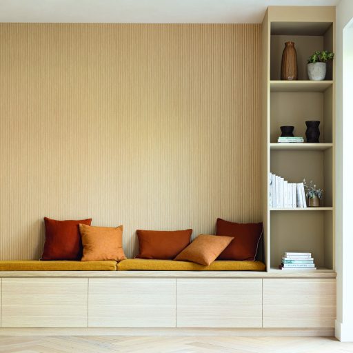 Valódi fa lécek hatását keltő panel mintázat bézs és barna tónus tapéta