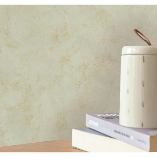 Természetes mész hatású texturált diszkrét fémes minta vízzöld és arany tónus tapéta