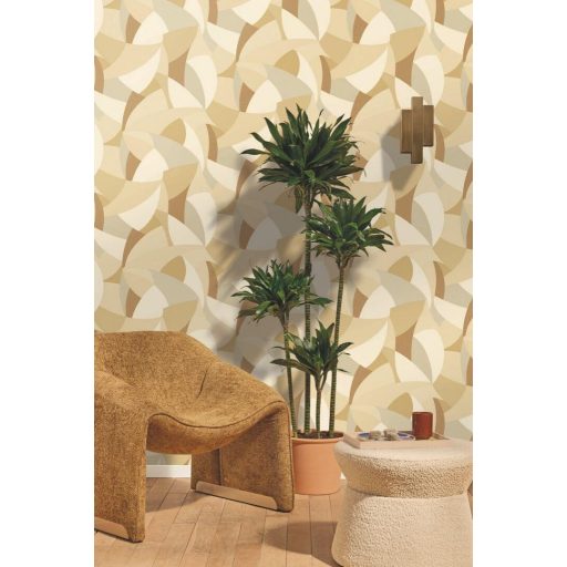 Művészi karakter és modern ritmus - patchwork minta bézs törtfehér homokszín karamell és szürke tónus tapéta