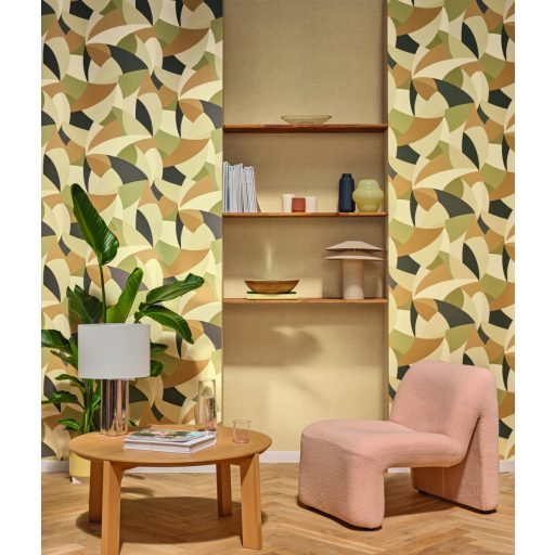 Művészi karakter és modern ritmus - patchwork minta bézs törtfehér homokszín olívzöld és antracit tónus tapéta