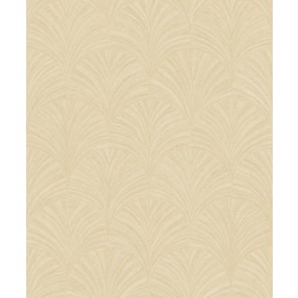   Intarziaszerű palmetta motívumok finom Art deco mintája meleg bézs törtfehér és fémes aranysárga tónusok finom fény tapéta