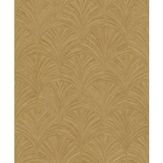   Intarziaszerű palmetta motívumok finom Art deco mintája homokszín bézs barna/aranybarna és fémes arany tónusok finom fény tapéta