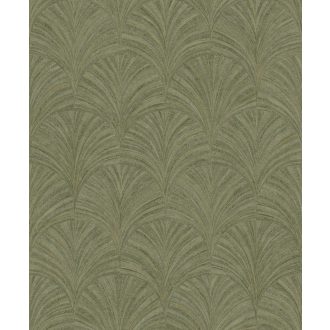   Intarziaszerű palmetta motívumok finom Art deco mintája avokádózöld és finom aranybarna tónusok finom fény tapéta