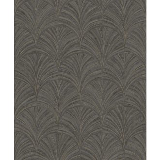   Intarziaszerű palmetta motívumok finom Art deco mintája sötétszürke antracit és fémes arany tónusok finom fény tapéta