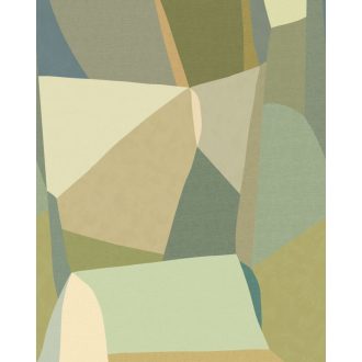   Művészi kollázs robban ki a síkból - Dinamikus rétegzett kompozíció "S" mély zöld okker bézs kék és szürke tónus falpanel