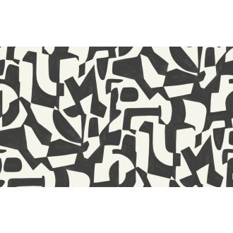   Tört alakzatokból építkező absztrakt művészi minta antracit fekete és ezüstszürke tónus tapéta