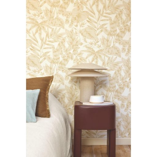 Finom botanikai minta eleganciával és természetességgel krém bézs és bézsarany tónus tapéta