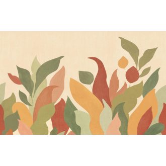   Absztrakt levél és virágkompozíció az organikus formák könnyedségével "M" terrakotta mustársárga olívzöld és krém tónus falpanel