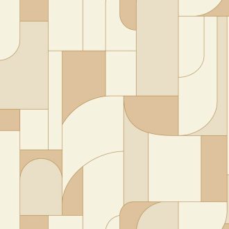   Art Deco vonalvezetésű absztrakt építészeti látomás krémfehér/krém tejeskávé és homokszín tónus fémes hatás tapéta