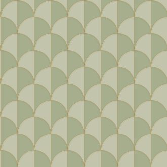   Ritmusos palmetta motívum az Art deco jegyében krémfehér mentazöld szürkészöld és arany/aranybarna tónus fémes hatás tapéta