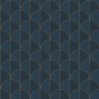  Ritmusos palmetta motívum az Art deco jegyében éjkék sötét petrolkék és arany tónus fémes hatás tapéta
