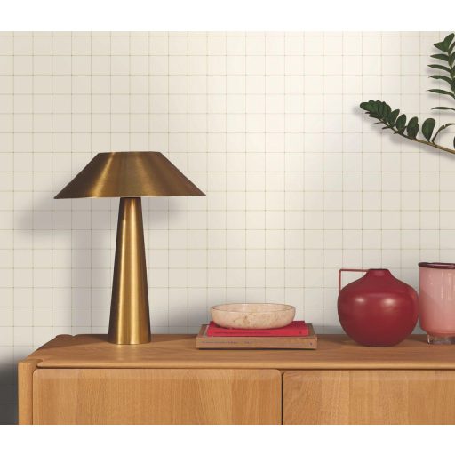 Minimalista rácsszerkezet az Art Deco fegyelmezett eleganciájával krémfehér és finom arany tónus fémes hatás tapéta