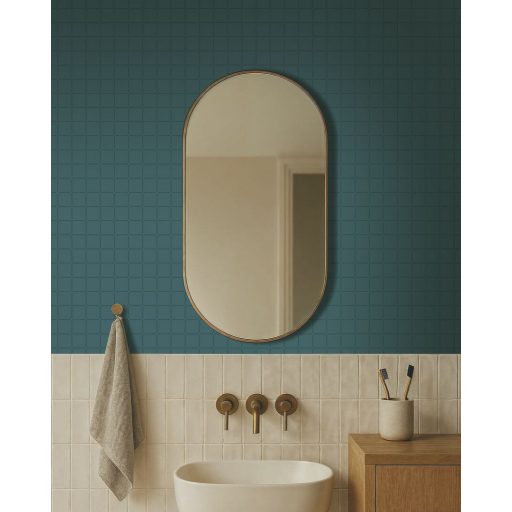 Minimalista rácsszerkezet az Art Deco fegyelmezett eleganciájával zöldeskék/éjkék és finom arany tónus fémes hatás tapéta