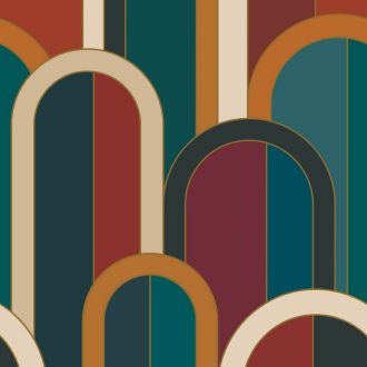   Monumentális ívek markáns függőleges elemek Art Deco kompozíciója "L" teal kékeszöld vörösesbarna narancssárga és krém tónus falpanel