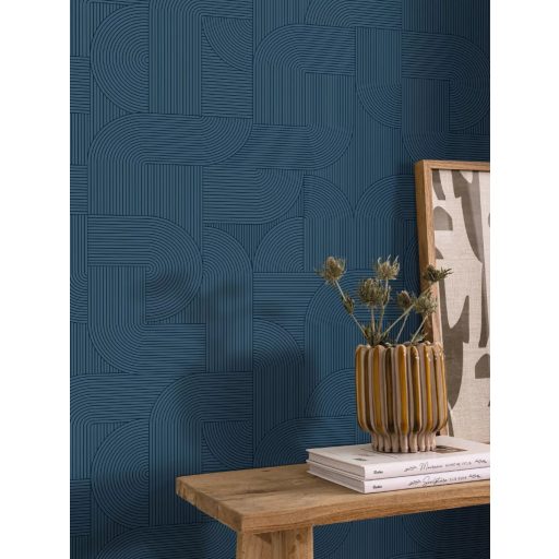Retro geometria ami mindig talál partnert és öröm eltévedni benne petrolkék/tengerészkék és éjkék tónus tapéta