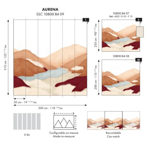 Végtelen panoráma a napforduló melengető selymes fényében "M" fehér ködös füstkék gránátalma/bordó karamell és fahéj tónus falpanel