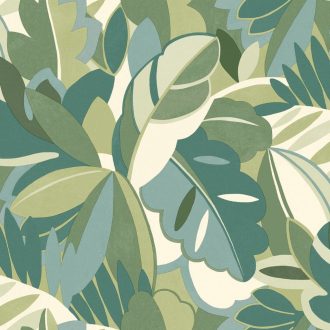   Absztrakt trópusi levélminta némi retro feeling-gel krém mélyzöld türkiz pasztellzöld és szürkészöld tónus tapéta