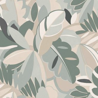   Absztrakt trópusi levélminta némi retro feeling-gel pasztell szürkészöld mélyzöld krém antracit és pasztell rózsaszín tónus tapéta