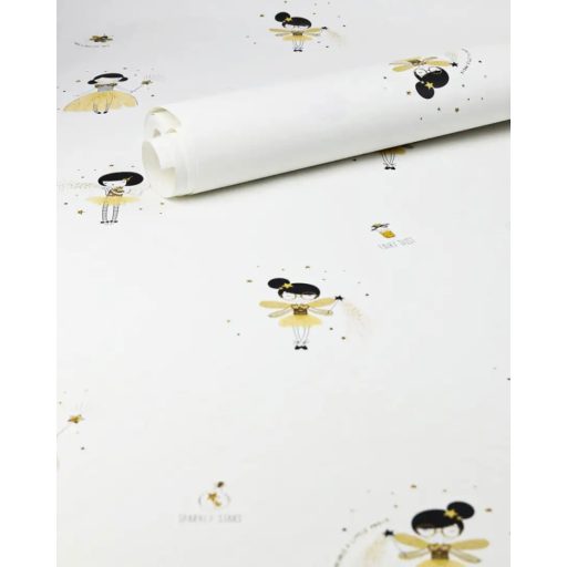 Gyerekszobai - Tündérmese - varázslatos tündér motívumok fehér fekete mustár és okkersárga tónus tapéta